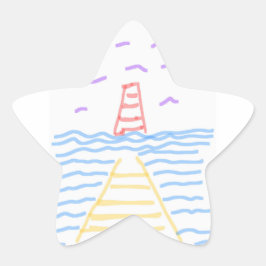 213.灯台と桟橋 星シール