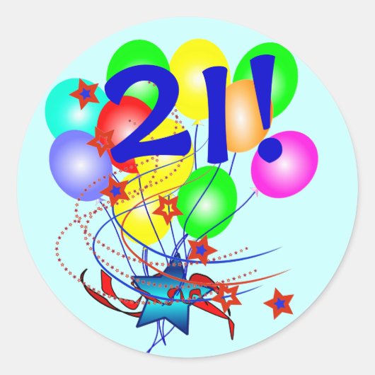 21!または任意の年齢誕生日バルーンの周りのシール ラウンドシール (正面)