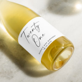 21.モダンシンプルScript 21th Birthday スパークリングワインラベル