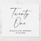 21.モダンシンプルScript 21th Birthday スパークリングワインラベル (シングルラベル)