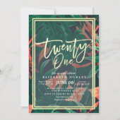 21 21歳の誕生日パーティー熱帯花 招待状 (正面)