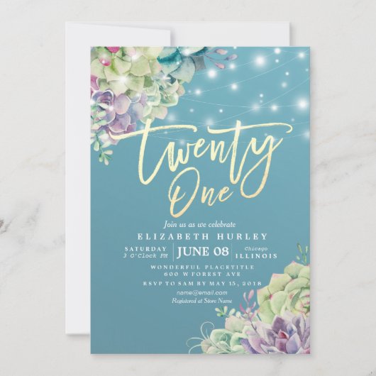 21 21誕生日パーティー水の色は多肉汁 招待状 (正面)