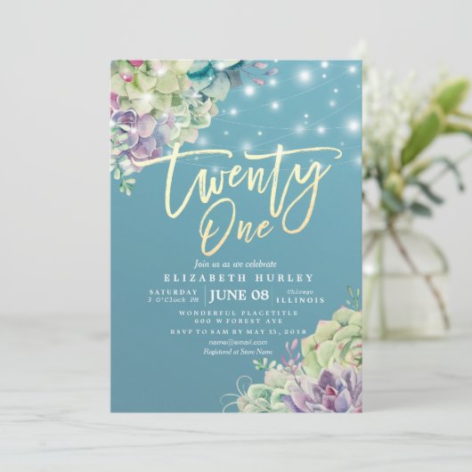 21 21誕生日パーティー水の色は多肉汁 招待状 (スタンド正面)