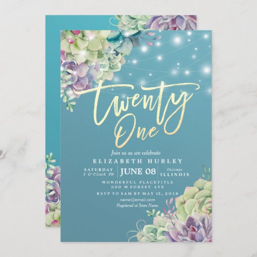 21 21誕生日パーティー水の色は多肉汁 招待状 (正面/裏面)