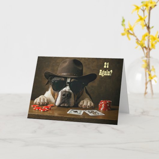 21 Again Happy Birthday Humorous Blackjack Hand  カード (黄色い花)