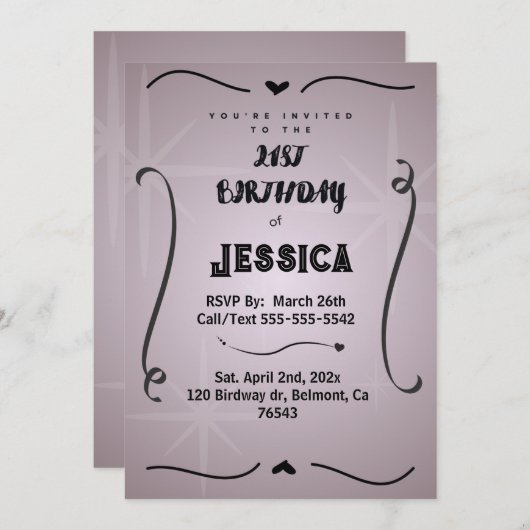 21 st Birthday Personalized Digital 招待状 (正面/裏面)