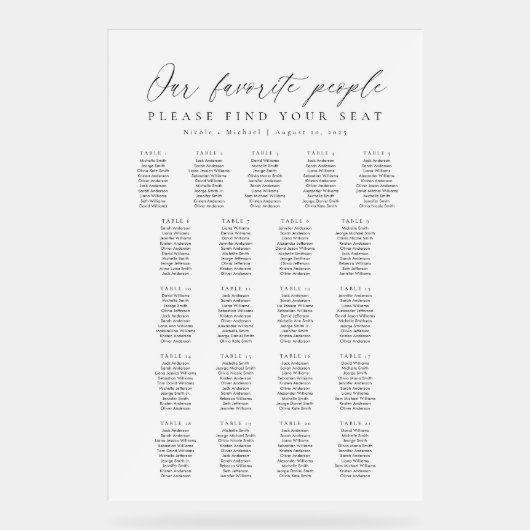 21 Tables Favorite People Acrylic Seating Chart アクリルサイン (正面)