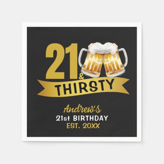 21 & THIRSTY-21歳の誕生日パーティーの招待状 スタンダードカクテルナプキン (正面)