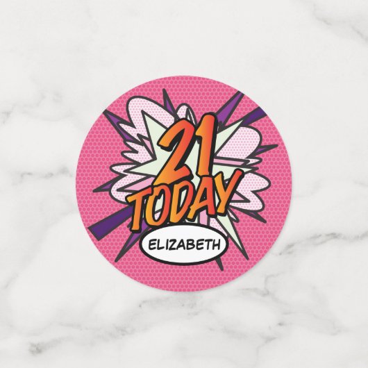 21 TODAY誕生日おもしろいレトロ漫画ブックピンク コンフェッティ (スモール正面)