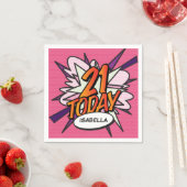 21 TODAY ファンなレトロコミックブック ピンク スタンダードカクテルナプキン (インサイチュ)