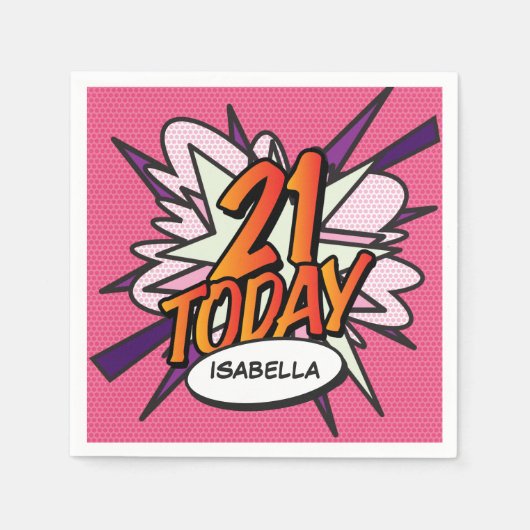 21 TODAY ファンなレトロコミックブック ピンク スタンダードカクテルナプキン (正面)