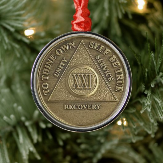 21 Year Sober Anniversary Medallion | Recovery メタルオーナメント (ツリー)