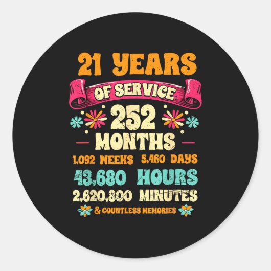 21 Years Of Service 21st Year Work Anniversary For ラウンドシール (正面)
