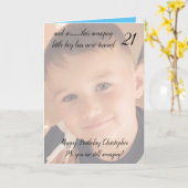 21stがまだ驚くべき青と黒の誕生日の写真 カード (黄色い花)