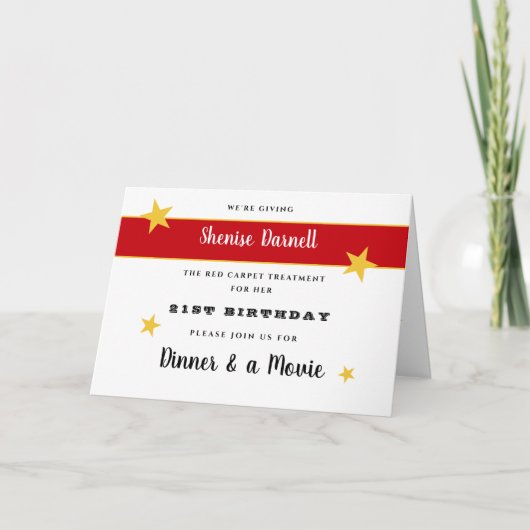 21stまたは任意の誕生日おもしろいディナー&ムービーパーティー 招待状 (正面)