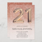 21stガール誕生日バラ金ゴールドエレガントグリッター 招待状 (正面/裏面)