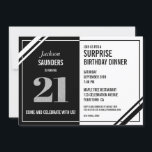 21stサプライズ誕生日モダン白黒ディナー 招待状<br><div class="desc">招待状この白黒21のサプライズモダンバースデーディナーの招待で友人や愛する人をフェイクグリッター21を搭載。あなたのシンプル特別なお祝いのためのデザインはまだ洗練された。</div>