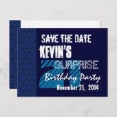 21stサプライズ誕生日日付の青いパターンを保存 案内ポストカード (正面/裏面)