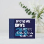 21stサプライズ誕生日日付の青いパターンを保存 案内ポストカード (スタンド正面)
