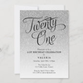 21STバースデーシルバーグリッター招待状 招待状 (正面)