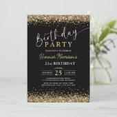 21stブラック金ゴールドグリッターAny Age誕生日 招待状 (スタンド正面)