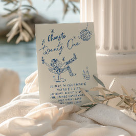 21stブルーハンドドロー女性のカーボーイ沿岸おもしろい誕生日 招待状