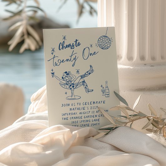 21stブルーハンドドロー女性のカーボーイ沿岸おもしろい誕生日 招待状