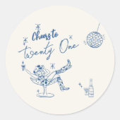 21stブルーハンド引き抜き沿岸牛ガール誕生日 ラウンドシール (正面)