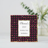 21stホットピンク水玉模様金ゴールドスター誕生日 招待状 (スタンド正面)