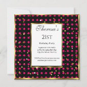 21stホットピンク水玉模様金ゴールドスター誕生日 招待状 (裏面)