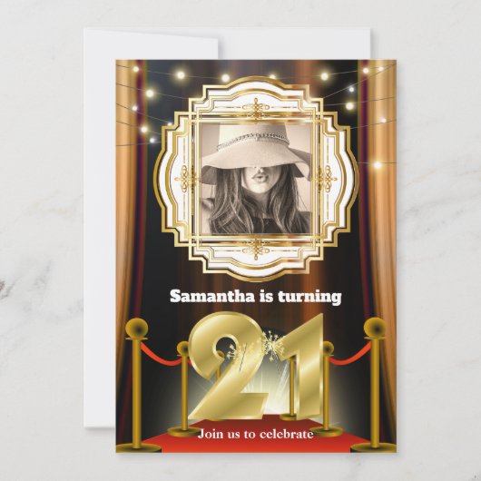 21stレッドカーペットハリウッドVIP金ゴールド写真パーティーInv 招待状 (正面)