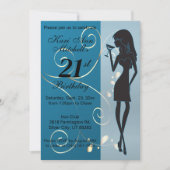 21st大人誕生日ガール – 青 招待状 (正面)