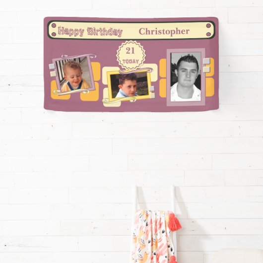 21st男性へ写真の追加name burgundyパーティー 横断幕 (インサイチュ)