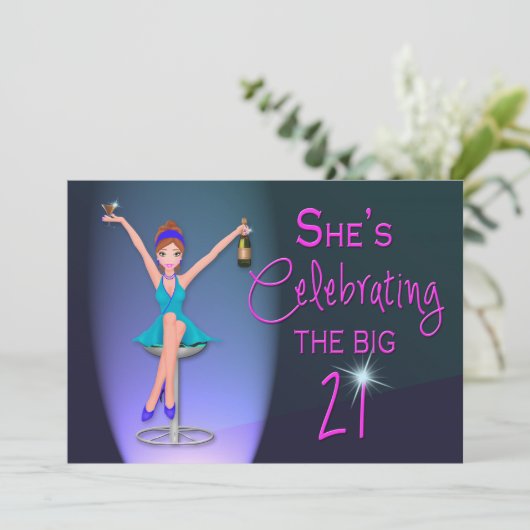 21ST誕生日パーティの招待状-気のあるそぶりをしたおよびSassy 招待状 (スタンド正面)