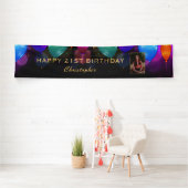 21ST誕生日パーティーブラックと金ゴールドバルーン写真 横断幕 (インサイチュ)
