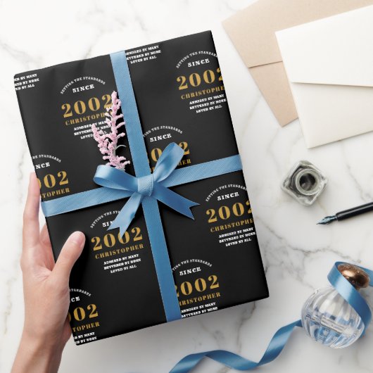 21st Birthday 2002ブラック金ゴールド追加名 ラッピングペーパー (ギフト)