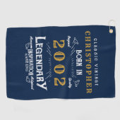 21st Birthday 2002名前の追加レトロ凡例ブルー金ゴールド ゴルフタオル (横)