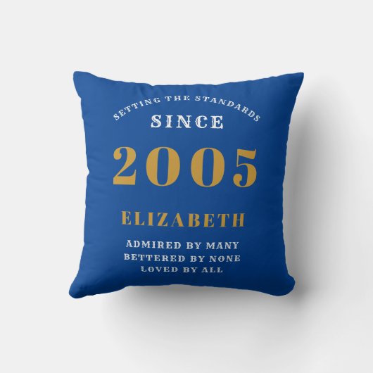 21st Birthday 2005 Add Name Blue Gold Personalized クッション (裏面)