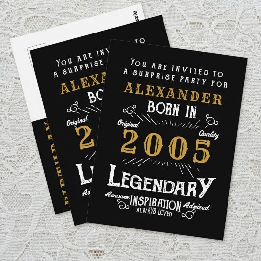21st Birthday 2005 Black Gold Legend Invitation ポストカード
