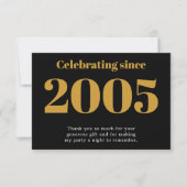 21st Birthday 2005 Retro Black And Gold サンキューカード (正面)