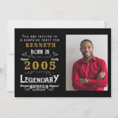 21st Birthday 2005 Vintage Black Gold Personalized 招待状 (正面)