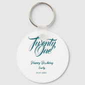 21st birthday add name date year blue template thi キーホルダー (正面)