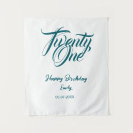 21st birthday add name date year blue template thi タペストリー