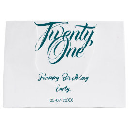 21st birthday add name date year blue template thi ラージペーパーバッグ