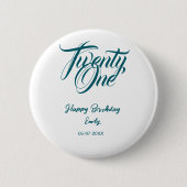 21st birthday add name date year blue template thi 缶バッジ (正面)