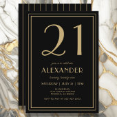 21st Birthday Black and Gold Modern Minimal Adult 招待状