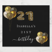 21st birthday black gold leopard animal スパークリングワインラベル (シングルラベル)