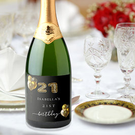 21st birthday black gold leopard animal スパークリングワインラベル