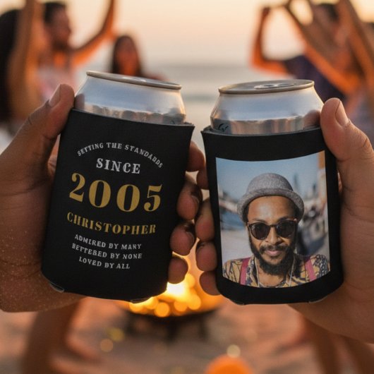 21st Birthday Black Gold With Photo 缶クーラー