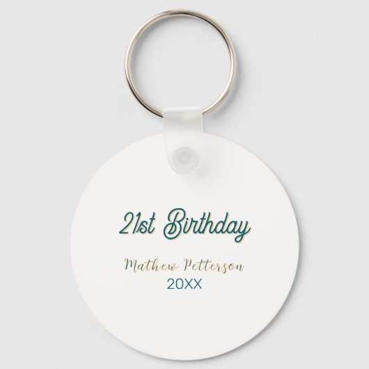 21st birthday blue orange stylish boho retro name  キーホルダー (裏面)